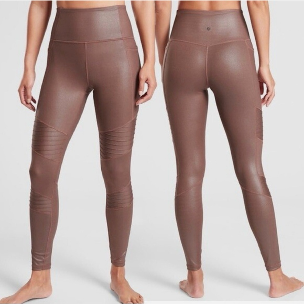 Athleta Inclination Moto Shimmer Tight Size XS Mineral Brown Powervita Leggings